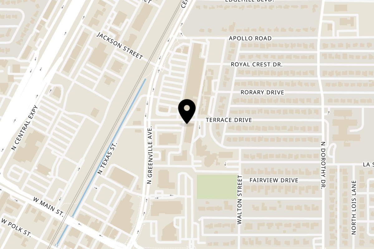 Map showing the location of OG Chicken & Gyro Richardson on 300 Terrace Drive in Richardson